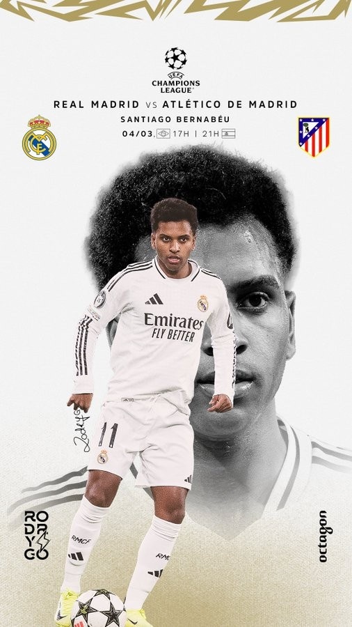 歐冠馬德里德比！羅德里戈曬個人海報：伯納烏見，HALA MADRID