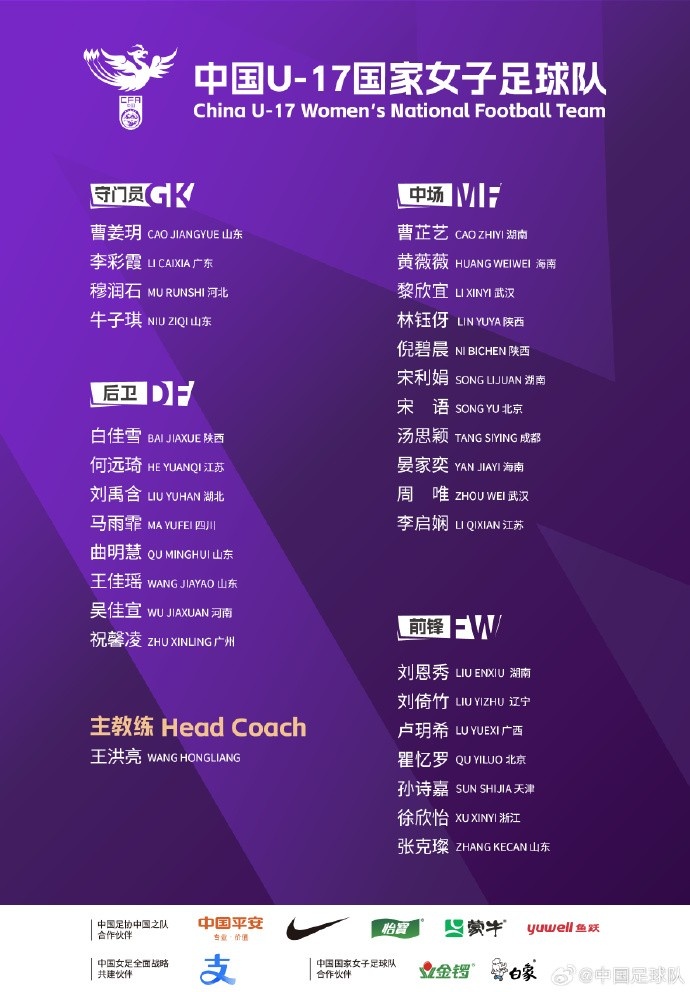 U17女足30人將在蘇州集訓(xùn)備戰(zhàn)世界杯，姜寧、朱挺擔(dān)任訓(xùn)練員
